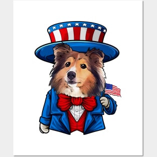 Fourth of July Shetland Sheepdog Posters and Art